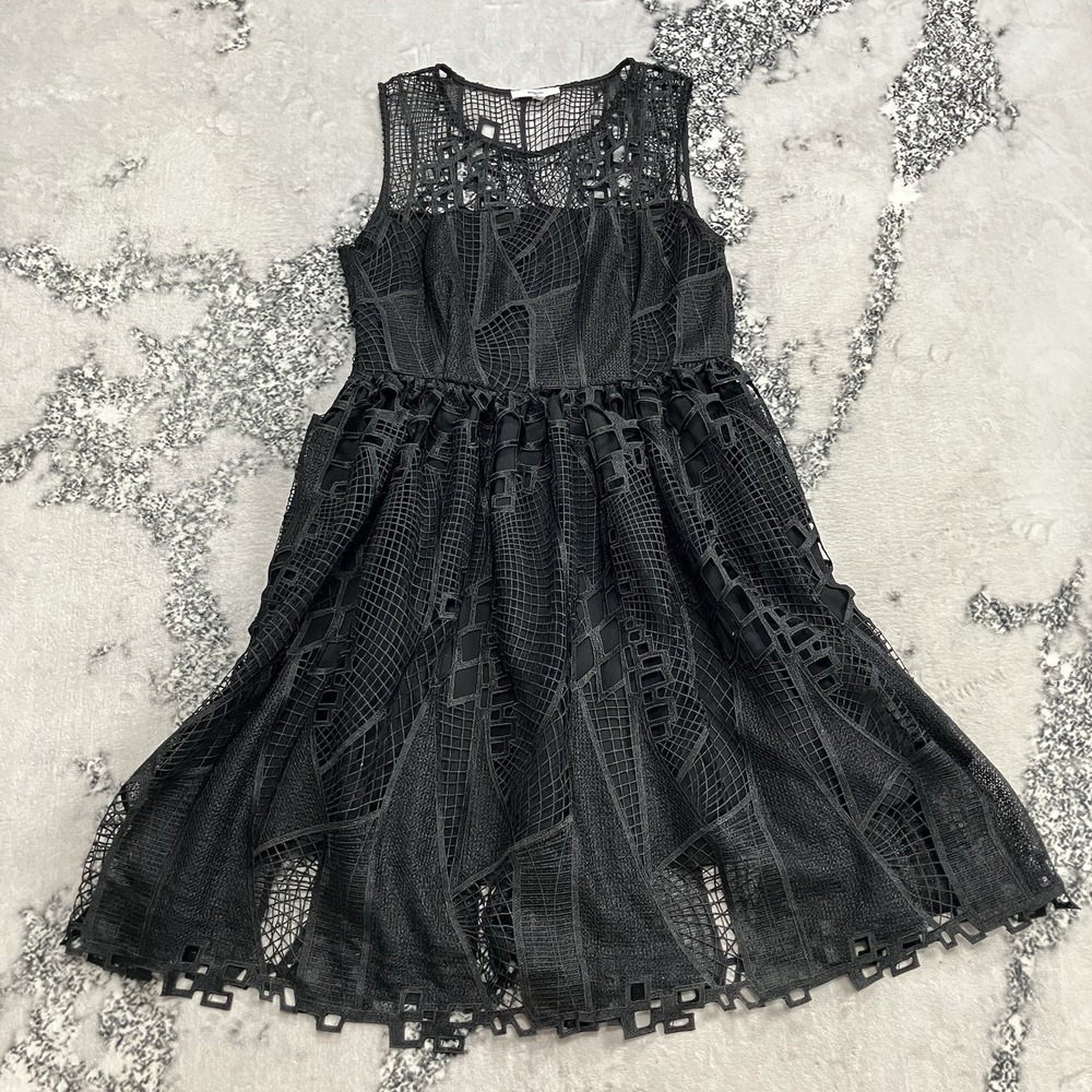 Suncoo Paris Carmen Black Mesh Lace Dress‎ Sleeveless Fit Flare Womens T3 Large